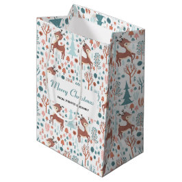 Bolsa De Regalo Mediana Ciervo Lindo en Patrón de Bosque Caprichoso Navida