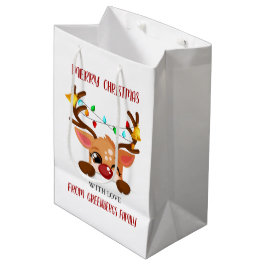 Bolsa De Regalo Mediana Ciervo sonriente de Navidad asomándose