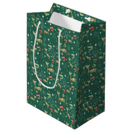 Bolsa De Regalo Mediana Ciervos lindos con árboles de Navidad y copos de n