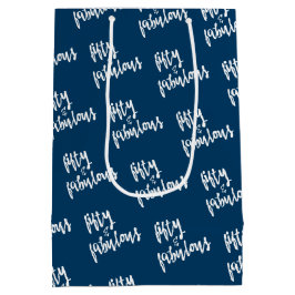 Bolsa De Regalo Mediana Cincuenta y fabuloso - Fun Navy Blue 50 cumpleaños