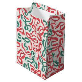 Bolsa De Regalo Mediana Cinta Preppy Bows Navidades Verde Rojo