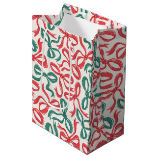 Bolsa De Regalo Mediana Cinta Preppy Bows Navidades Verde Rojo
