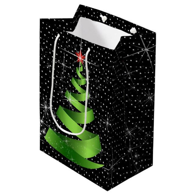 Bolsa De Regalo Mediana Cinta verde espumosa árbol de Navidad (Angulo Anverso)