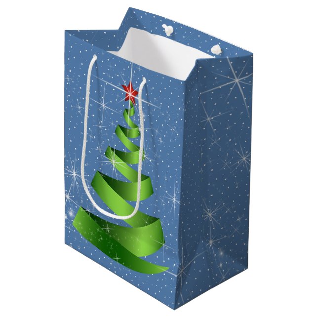 Bolsa De Regalo Mediana Cinta verde espumosa árbol de Navidad (Angulo Anverso)