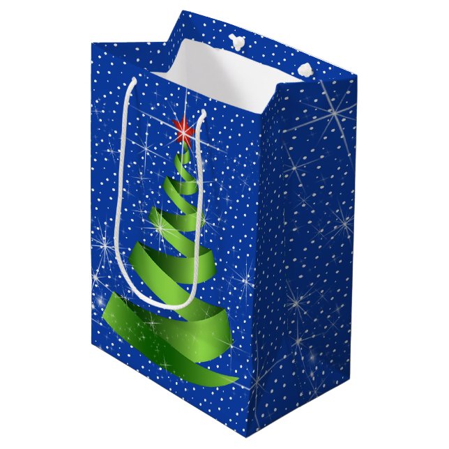 Bolsa De Regalo Mediana Cinta verde espumosa árbol de Navidad (Angulo Anverso)