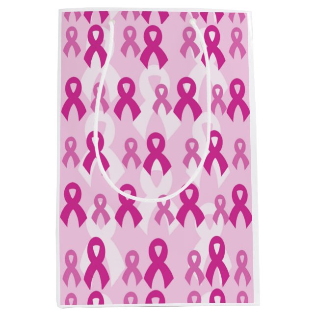 Bolsa De Regalo Mediana Cintas rosadas/Ligeras... Cáncer de mama (Anverso)