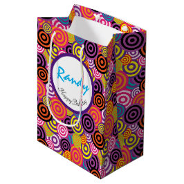 Bolsa De Regalo Mediana Circular en círculos Feliz cumpleaños personalizad