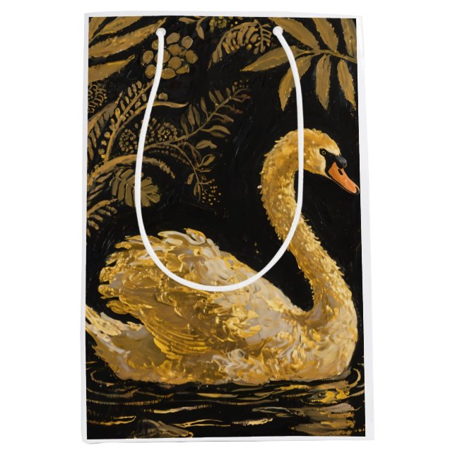 Bolsa De Regalo Mediana Cisne dorado en un estanque nocturno (Anverso)
