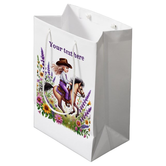 Bolsa De Regalo Mediana Cite cowgirl personalizable Fiesta de cumpleaños (Angulo Anverso)