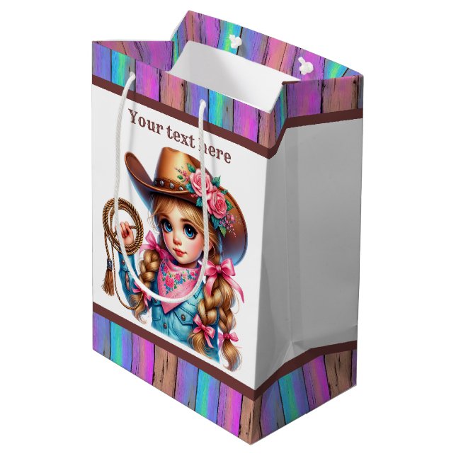 Bolsa De Regalo Mediana Cite cowgirl personalizable Fiesta de cumpleaños (Angulo reverso)