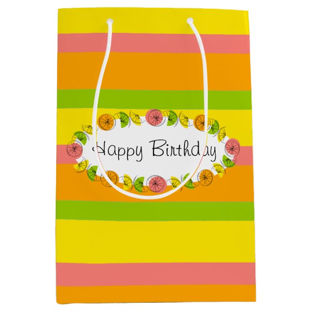 Bolsa De Regalo Mediana Citrus Oval Stripe Classic Birday medium (Anverso)