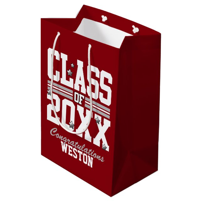 Bolsa De Regalo Mediana Clase de Graduación Roja|Plata Año (Angulo reverso)
