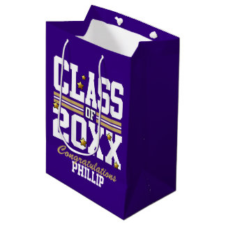 Bolsa De Regalo Mediana Clase graduada año dorado|púrpura