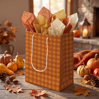 Bolsa De Regalo Mediana Clásico Gingham de Plaid de Calabaza de Otoño