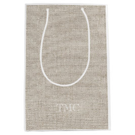 Bolsa De Regalo Mediana Clásico Monograma blanco Iniciales Lino Neutral