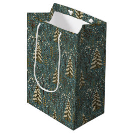 Bolsa De Regalo Mediana Clásico patrón de arte de árboles de bosque invern