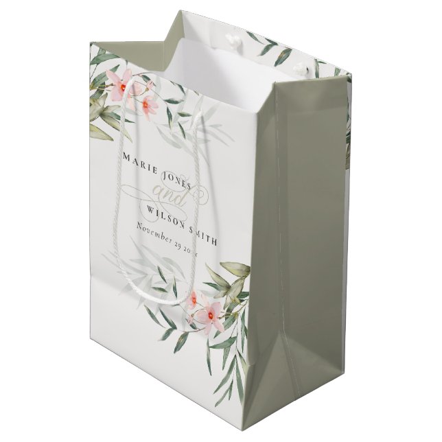 Bolsa De Regalo Mediana Clásico Rústico Rubor Greenery Floral Bunch Boda (Angulo Anverso)