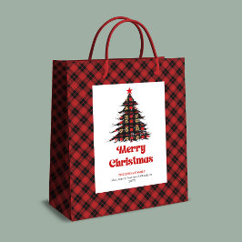 Bolsa De Regalo Mediana Classic buffalo plaid Christmas bag editable name