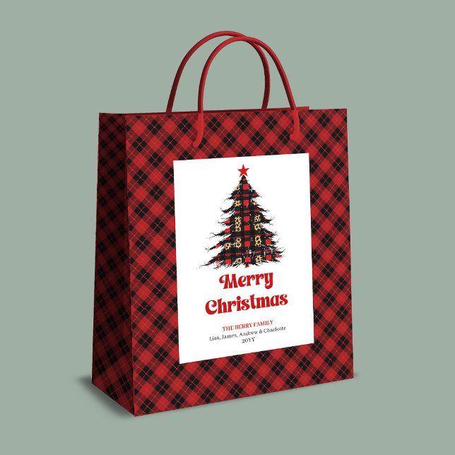 Bolsa De Regalo Mediana Classic buffalo plaid Christmas bag editable name (Classic buffalo plaid Christmas bag editable name)