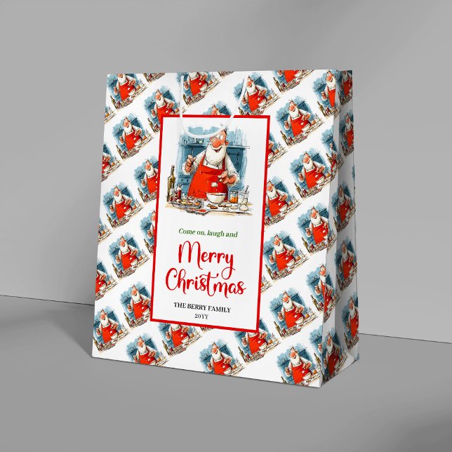 Bolsa De Regalo Mediana Classic Cartoon Santa Claus whimsical holiday  (Classic Cartoon Santa Claus whimsical holiday gift bag)