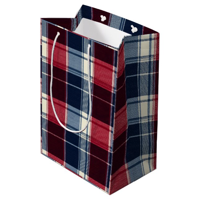 Bolsa De Regalo Mediana Classic Christmas Blue and Red Plaid (Angulo reverso)