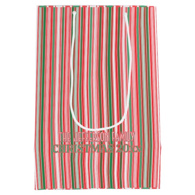 Bolsa De Regalo Mediana Classic Christmas Green Red Stripes  (Reverso)