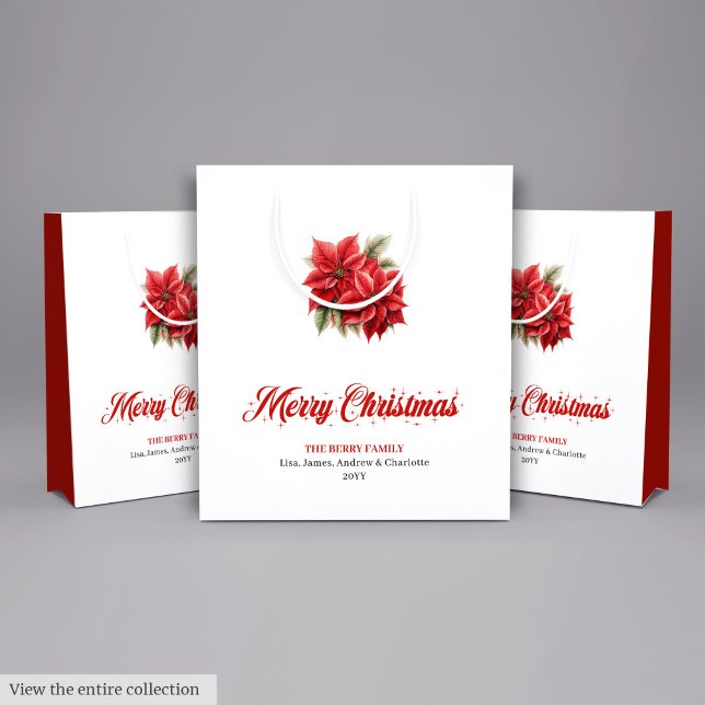Bolsa De Regalo Mediana Classic Christmas Poinsettia Botanical Holiday Bag (Classic Christmas Poinsettia Botanical Holiday Bag)