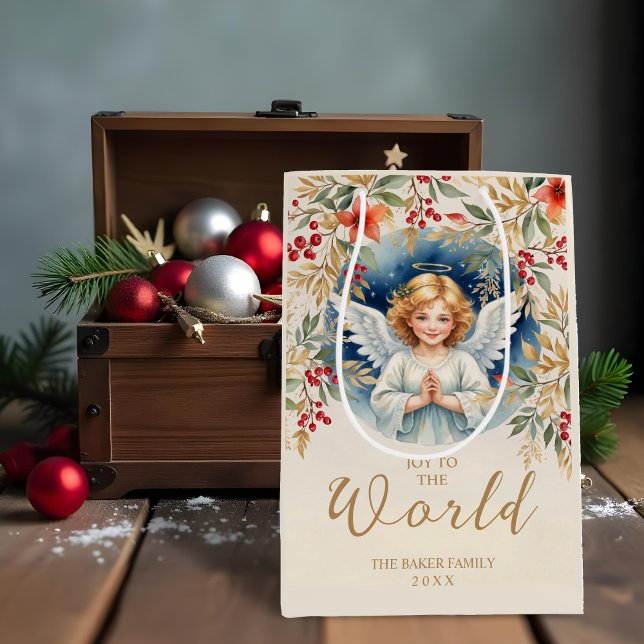 Bolsa De Regalo Mediana Classic Exquisite Christmas Victorian Angel Xmas (Classic Romantic Exquisite Christmas Angel with Flowers Victorian-Themed Inspired Christmas.)