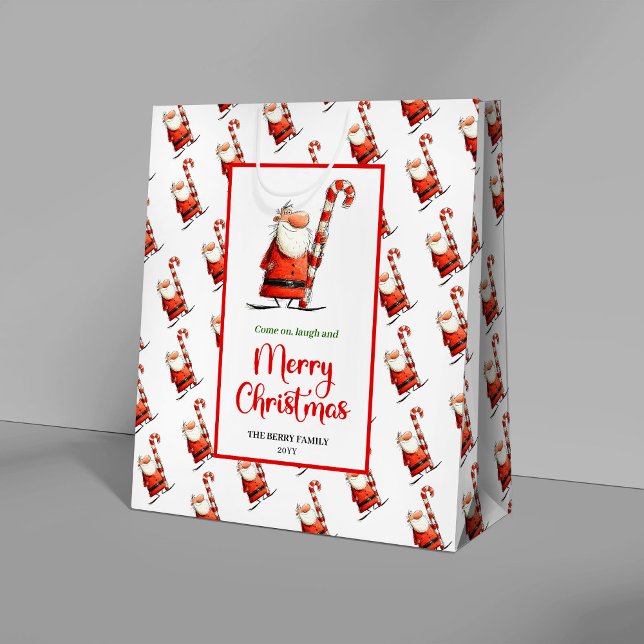 Bolsa De Regalo Mediana Classic funny Santa gift bag red green celebration (Classic funny Santa gift bag red green celebration

)