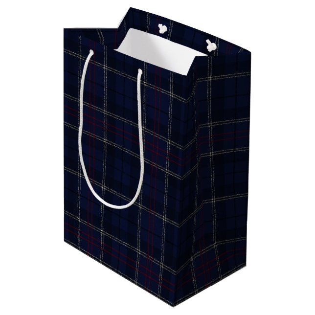 Bolsa De Regalo Mediana Classic Navy Blue Plaid Christmas (Angulo reverso)