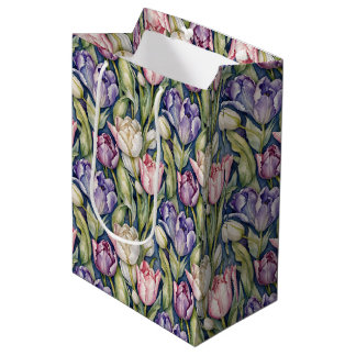 Bolsa De Regalo Mediana Classic Pink, Purple, Whute Tulips