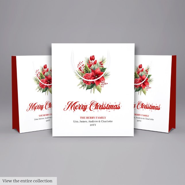 Bolsa De Regalo Mediana Classic Red Poinsettia Merry Christmas Holiday Bag (Classic Red Poinsettia Merry Christmas Holiday Bag)