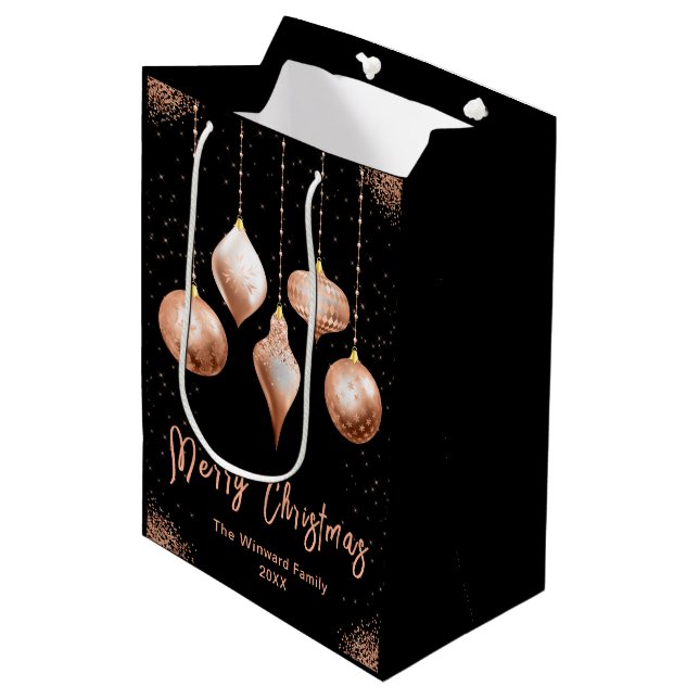 Bolsa De Regalo Mediana Classic Rose Gold Ornament Christmas (Angulo Anverso)