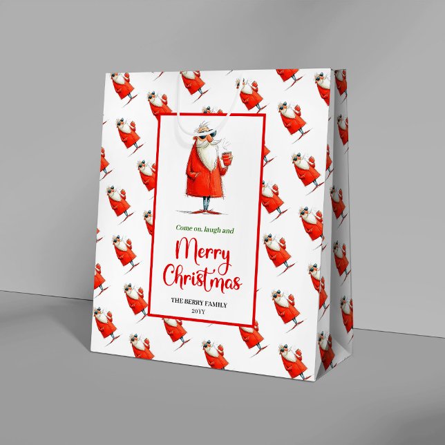 Bolsa De Regalo Mediana Classic Santa Claus fun festive holiday gift bag (Classic Santa Claus fun festive holiday gift bag)