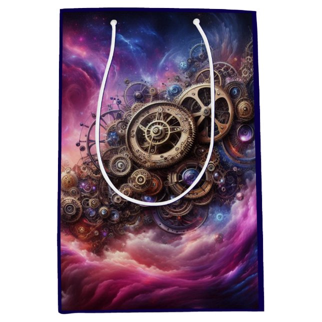 Bolsa De Regalo Mediana Clockwork industrial Steampunk Purple and Pink (Anverso)