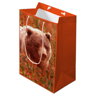 Bolsa De Regalo Mediana Club de oso pardo en pintura de marihuana de fuego