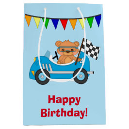 Bolsa De Regalo Mediana Coche de carreras y oso personalizados