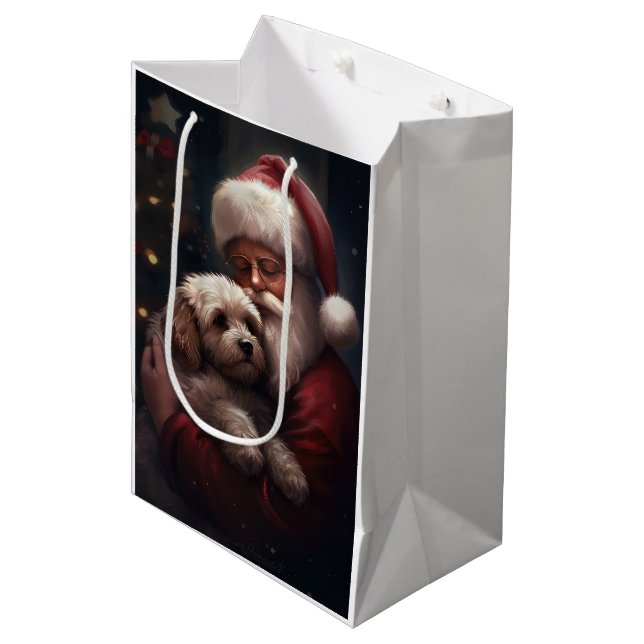 Bolsa De Regalo Mediana Cockapoo con Navidades festivos de Santa Claus (Angulo Anverso)