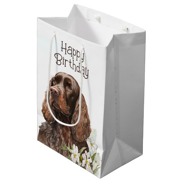 Bolsa De Regalo Mediana Cocker Spaniel de chocolate de cumpleaños (Angulo Anverso)