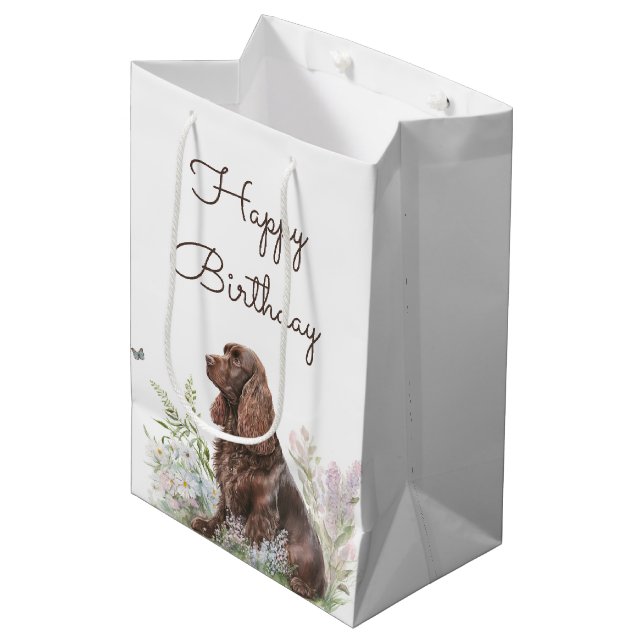 Bolsa De Regalo Mediana Cocker Spaniel de chocolate de cumpleaños (Angulo Anverso)