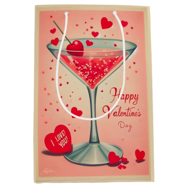 Bolsa De Regalo Mediana Cóctel de Mid Century Valentine Martini (Anverso)