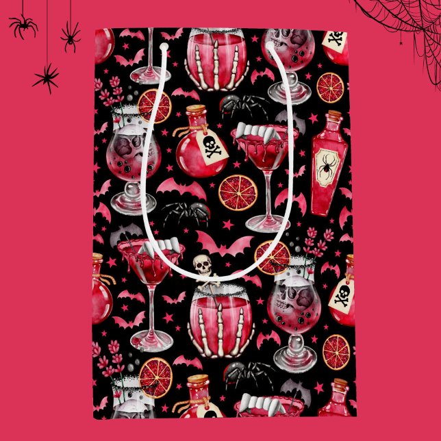 Bolsa De Regalo Mediana Cócteles y pociones de Halloween rojos y negros (Red and Black Halloween Cocktails and Potions Medium Gift Bag)