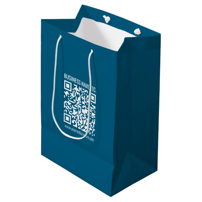 Bolsa De Regalo Mediana Código QR azul océano editable  (Angulo Anverso)
