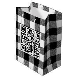 Bolsa De Regalo Mediana Código QR de Cumpleaños Sobre Búfalo PLaid