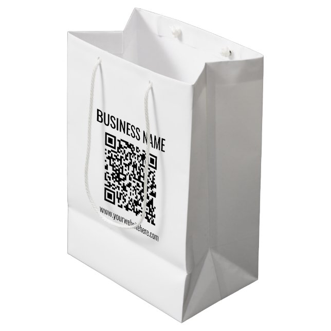 Bolsa De Regalo Mediana Código QR personalizable y nombre comercial (Angulo Anverso)