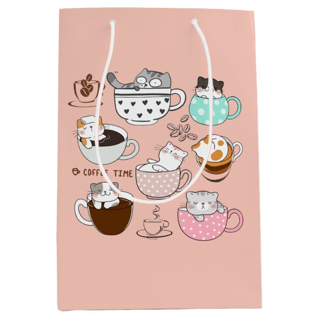 Bolsa De Regalo Mediana Coffee Cats Funny (Anverso)