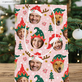 Bolsa De Regalo Mediana Colage de fotos de Navidad Divertido rostro festiv