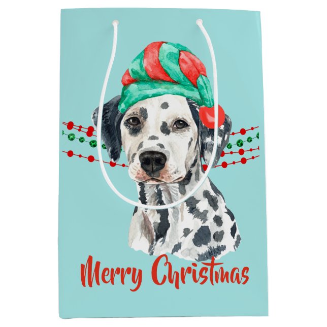 Bolsa De Regalo Mediana Colas Dalmatian Santa Hat Holiday String (Anverso)
