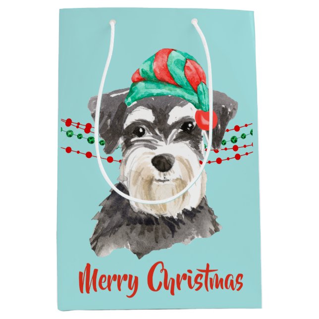 Bolsa De Regalo Mediana Colas Schnauzer Santa Hat Holiday String (Anverso)