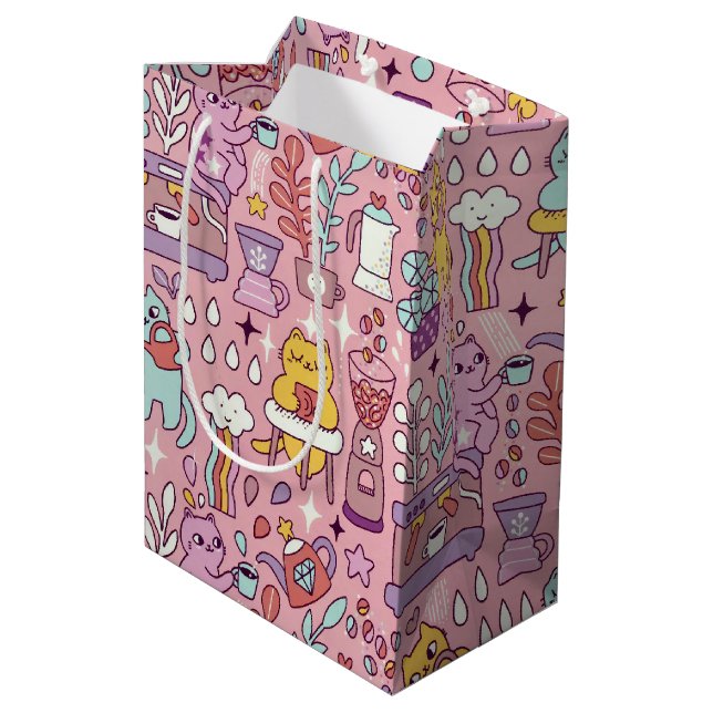 Bolsa De Regalo Mediana Colección de gatos Personalizados Cuadros En Rosa (Angulo reverso)